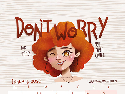 Calendar 2020 January branding calendar cute design girl illustration love procreate