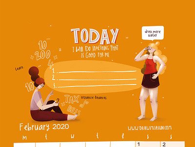 Calendar 2020 February branding design girl illustration power procreate