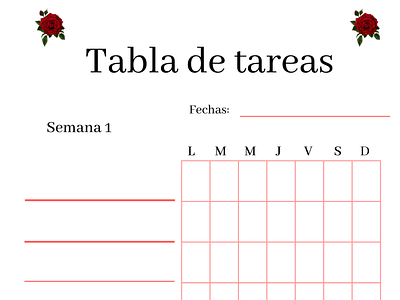 Tabla de tareas semanales