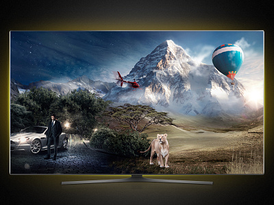 IPTV illustration baloon car helicopter illustration iptv lion man mountain promo trees tv