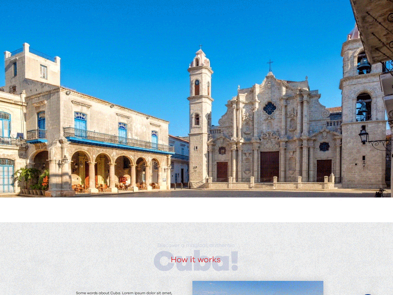 Traveling service website hero page animation cuba hero html5 landing page principle travel trip ui ux website
