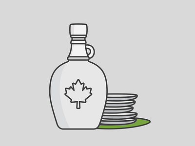Maple Syrup and pancakes bottle canada green grey leaf line art maple syrup pancake pancakes plate syrup