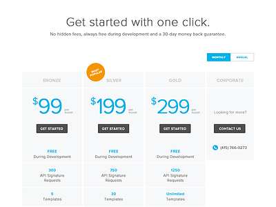 HelloSign for developers: pricing page