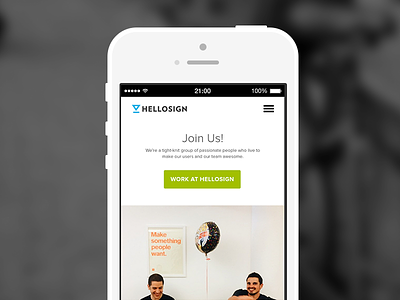 HelloSign Responsive Careers Page button careers hamburger iphone logo menu mobile responsive typography ui web page website
