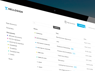 Manage Documents button documents esignatures hellosign icons menu redesign typography ui user interface ux web