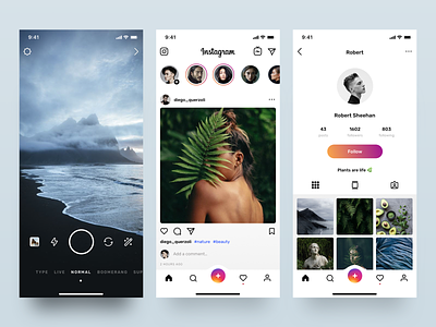 Instagram Redesign Visual Concept app camera clean concept design instagram interface ios mobile photo profile ui ux video