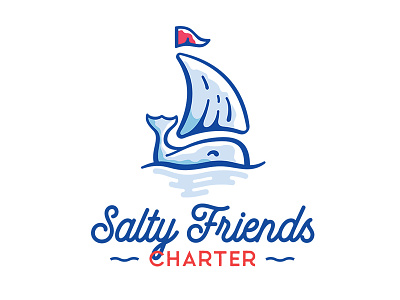 Salty Friends Charter blue cute ocean red sail sea ship ships water whale