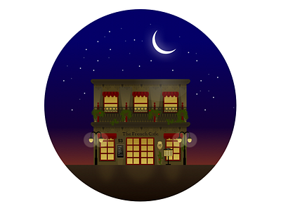 The French Cafe building cafe coffee evening french illustration night paris shop starry twilight vector