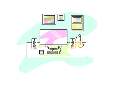 Workstation Splash 2d design illustration pastel vibrant colors
