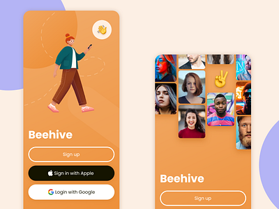 Beehive - Social App app design figma orange splash ui ux