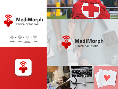MediMorph Clinical Solutions branding caring clinic design health illustration logo logodesign love red telehealth ui ux vector