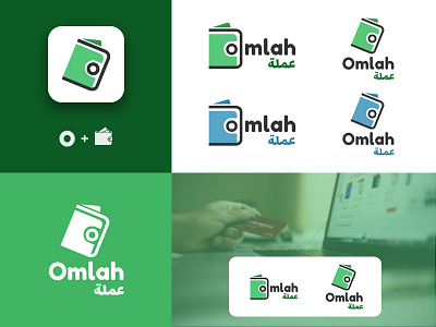 Omlah art blue branding design e wallet green icon illustration logo logodesign purchases vector wallet