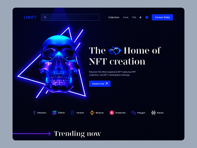 LMNFT- NFT Landing Page Redesign Dark 3d app blockchain crypto dark design eth homepage landing landing page marketplace nft nfts page trend ui ui ux web webdesign website