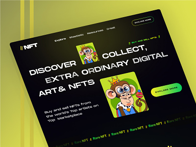 NFT Landing Page clean crypto crypto landing page design header hero landing page markteplace minimal nft nft app nft landing page nft marketplace nft mint nft ui nfts page token ui website design