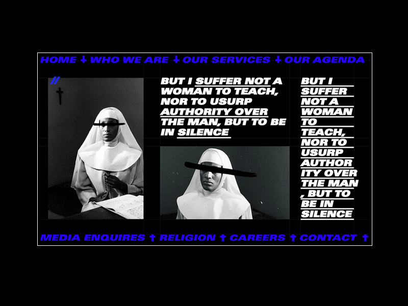 TO BE IN SILENCE christianity contemporary design graphics modern nuns opression religion ui ux webdesign website