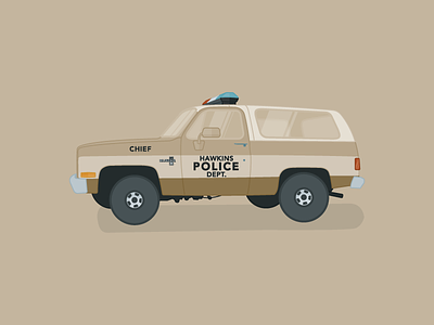 Stranger Things cars flat illustration police truck vector vehicles