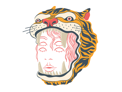 Tiger_work in progress character colour flat girl illustration illustrator old school style tattoo tiger vector work in progress