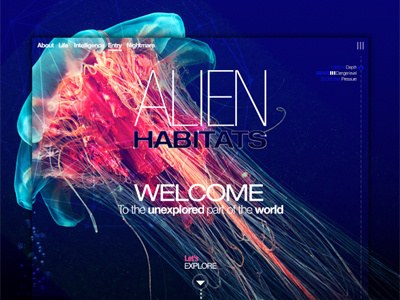 Alien habitats unexplored website concept. alien concept sci fi ui ux webdeisgn website