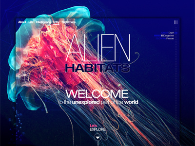 Alien habitats unexplored website concept.