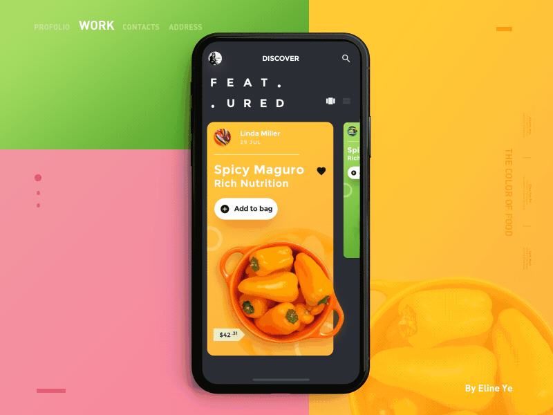 Day2 - The color of food - Motion Gif2 app colorful dynamic food gif green motion pink ui ui ux design ui100days yellow