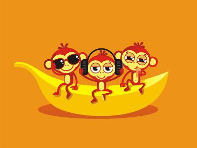 Мартышки 2016 3 animals banana character illustration monkey with