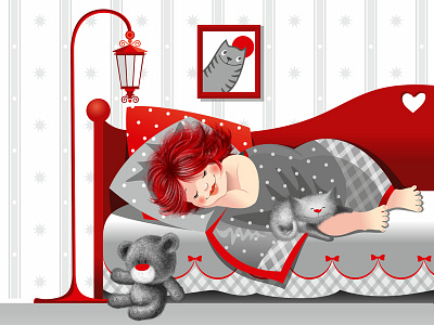 Сладкий сон bliss character comfort girl illustration kitten sleep warmth