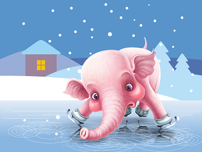 Baby elephant Martik baby elephant character ice skating rink illustration skates snow winter
