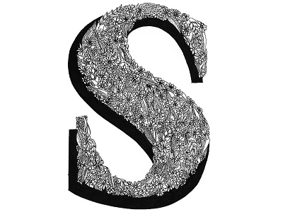 S Monogram black and white bw flowers henna s type typography zentangle