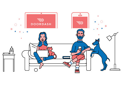 Doordash Part 2 character computer couch food illustration people vector