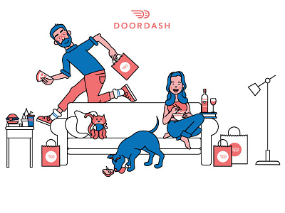 Doordash Part 3 cat character dog couch food illustration people vector
