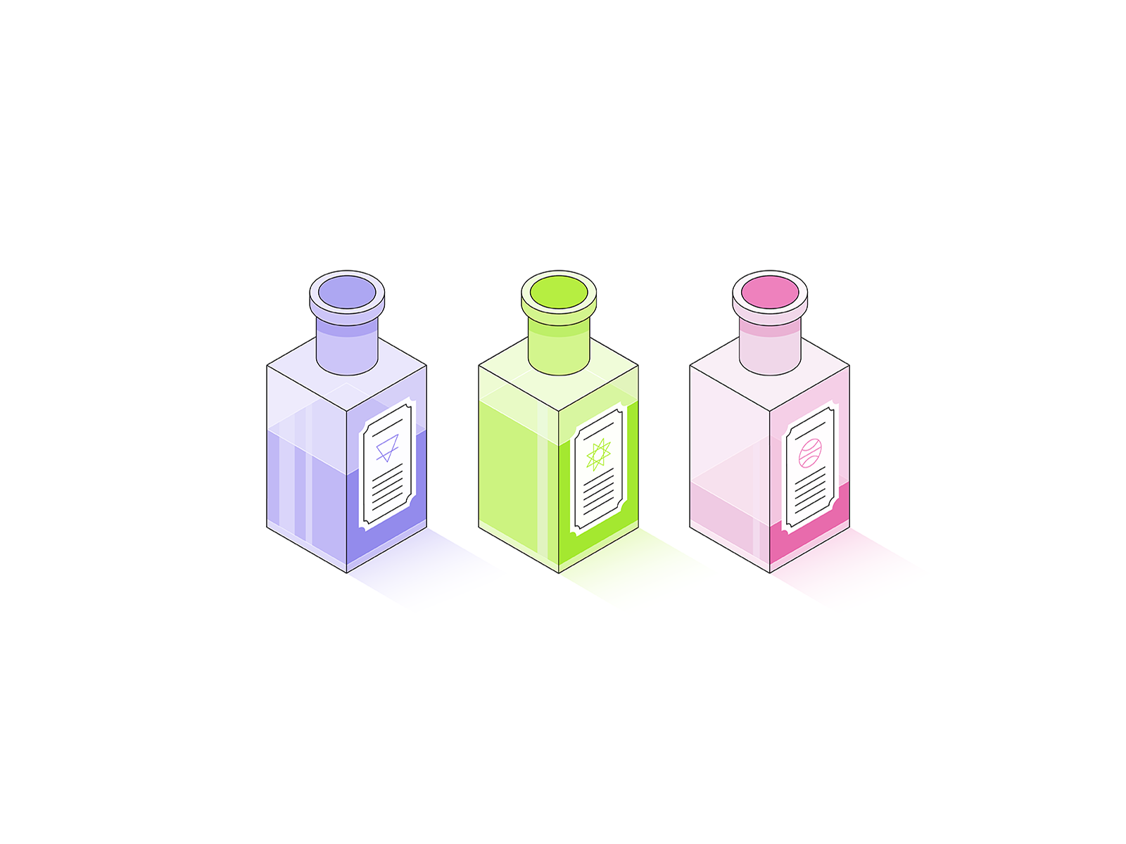 Alchemy Anonymous alchemy bottles design digital art fantasy flat geometric graphic design illustration illustrator isometric line potions