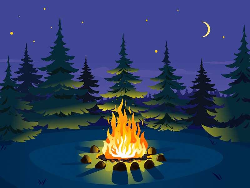 Bonfire In Night Forest By Oceloti Design On Dribbble