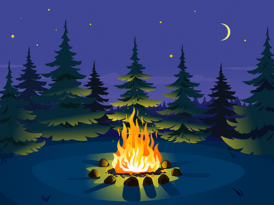 Bonfire in night forest bonfire campfire fire forest illustration night vector