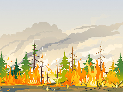 Burning Forest disaster fire forest illustration landscape nature siberia vector wildfire