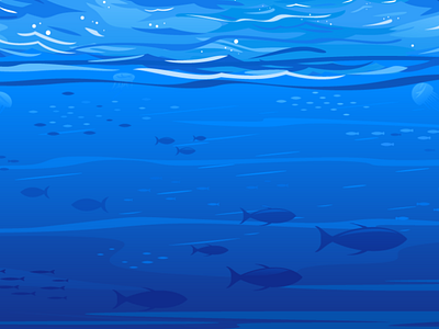 Underwater life fish illustraion ocean sea underwater vector water waves