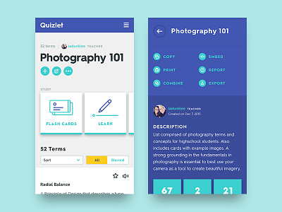 Quizlet Mobile Refresh carousel filter grid icons layout mobile module tiles typography ui visual website