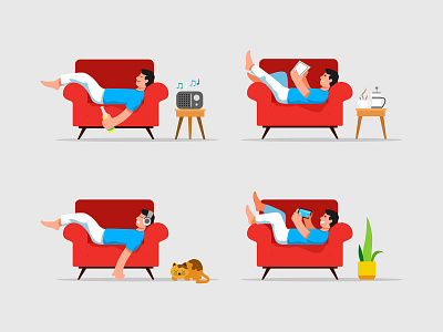 Man Laying Down And Relaxing On Couch Vector Illustration flat home illustration lazy relaxing vector