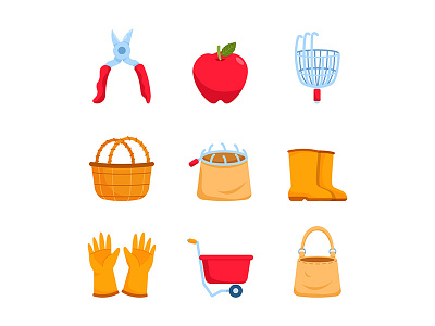 Red Apple Harvest Tools Icon activity apple fall gardening harvest icon outdoor picking