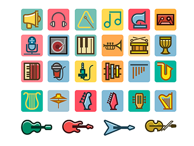 music line fancy icon set acoustic color fun icon interface music outline pop record sign soft sound