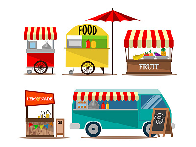 Street Food Seller Collection cart food market mobile seller stall street truck vendor