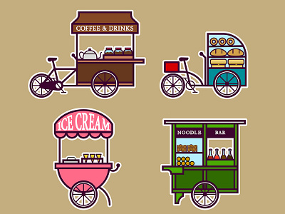 Street Food Cart Bold Outline bicycle cart food market mobile seller stall street vendor