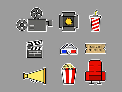 Cinema Graphic On Bold Outline cartoon cinema element entertainment icon movie outline projector theater watch