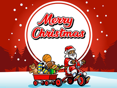 Santa Claus Ride Bicycle Greeting Christmas christmas greeting card illustration santa claus