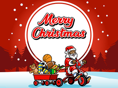 Santa Claus Ride Bicycle Greeting Christmas