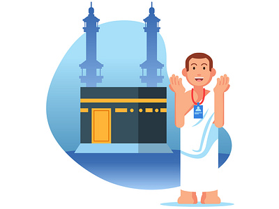 Male Hajj Pilgrimage Pray Near Kaaba character flat gradient hajj illustration infograhic islam kaaba mecca muslim pilgrim pilgrimage vector