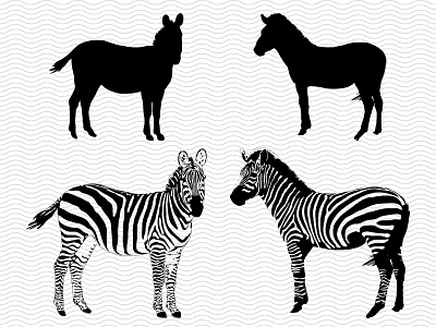 SVG Zebras, Black silhouettes, Digital clipart