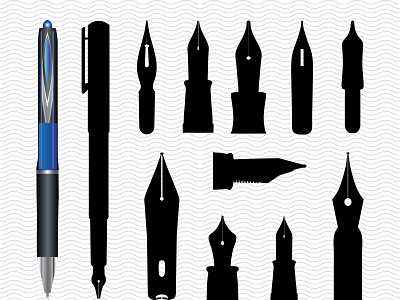 SVG Ink Pen, Black Silhouettes, Digital clipart