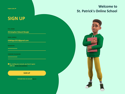 St. Patrick's Online School - Sign Up art dailyui design figma interface sign up sign up design ui ui design user interface ux web web design website website design
