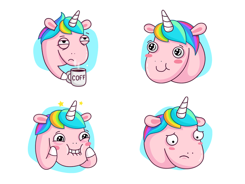 Unicorn animation coffee emoji fairy tale love lovely rainbow sad stickers unicorn vk