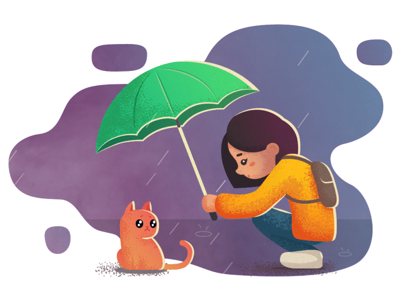Rain animation cat girl kindness rain umbrella
